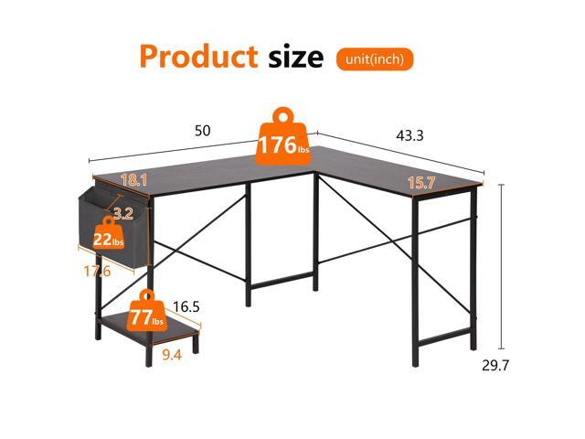 PayLessHere 50 Inch L-Shaped Computer Desk,Gaming Desk with Durable Metal Frame,Corner Desk with Side Storage Bag & CPU Stand for Home Office...