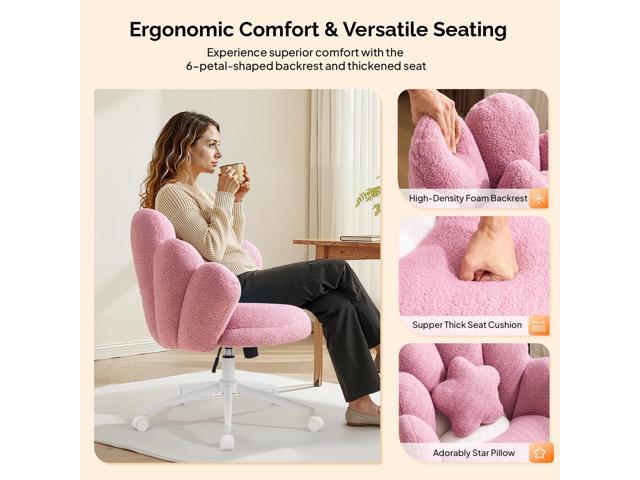 VINGLI Cute Petal Vanity Desk Chair with Star Pillow, Armless Swivel Chair in Vibrant Color-Blocking, Height Adjustable Modern Computer Task Chair...