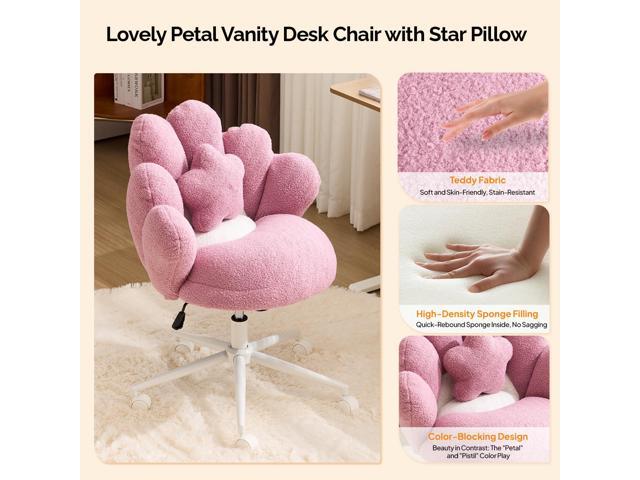 VINGLI Cute Petal Vanity Desk Chair with Star Pillow, Armless Swivel Chair in Vibrant Color-Blocking, Height Adjustable Modern Computer Task Chair...