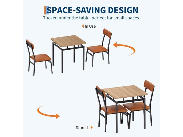 Dining Table Set for 2 Wooden Kitchen Table with 2 PU Upholstered Chairs, Industrial Metal Frame Kitchen & Dining Set for Home, Apartment, Studio,...