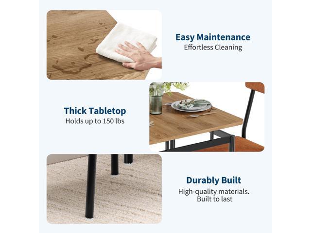 Dining Table Set for 2 Wooden Kitchen Table with 2 PU Upholstered Chairs, Industrial Metal Frame Kitchen & Dining Set for Home, Apartment, Studio,...