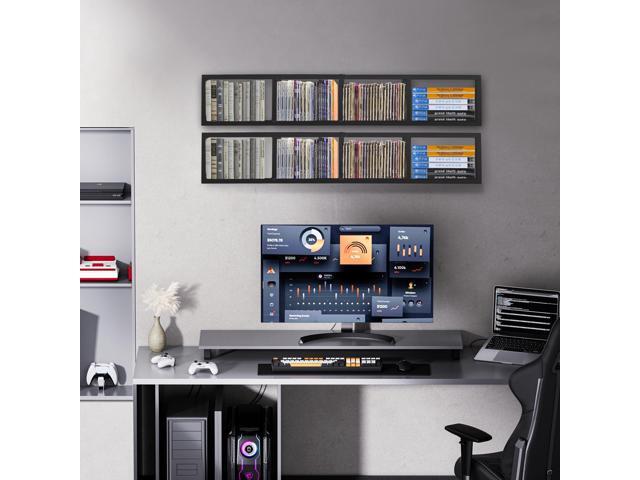 2 Pcs Black 34Inch Media Storage Rack CD DVD Wall Organizer Shelf Metal Floating Cube Shelves Frame for Audio Video Game Book CD DVD for Home...
