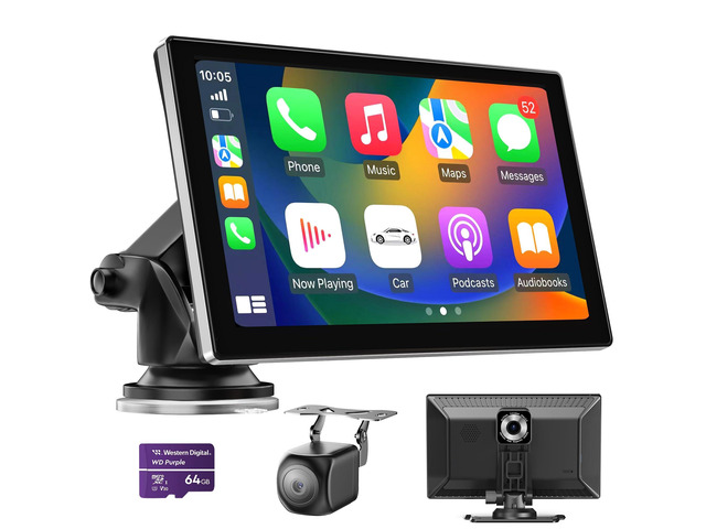 9' Wireless Carplay Screen for Car, Portable Car Play Screen for Car & Android Auto, 4K Dash Cam, 1080p Backup Camera, GPS Navigation, Car Audio...