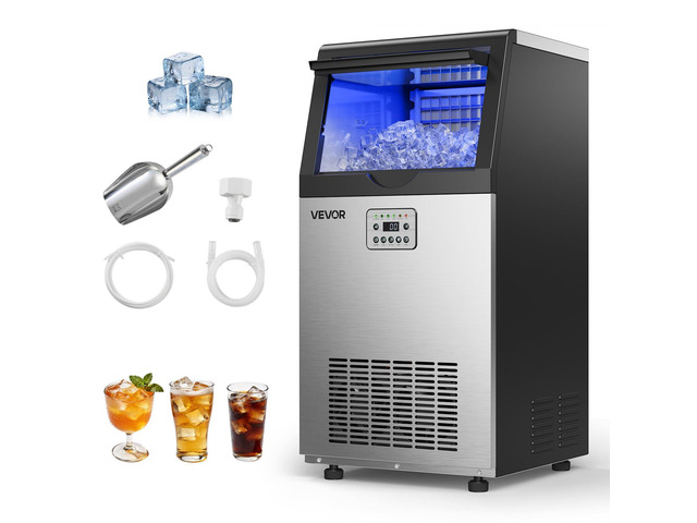 VEVOR Commercial Ice Maker Machine, 100 lbs/24h with 30 lbs Storage Capacity, Built-in/Freestanding/Under Counter, Stainless Steel Ice Maker with...