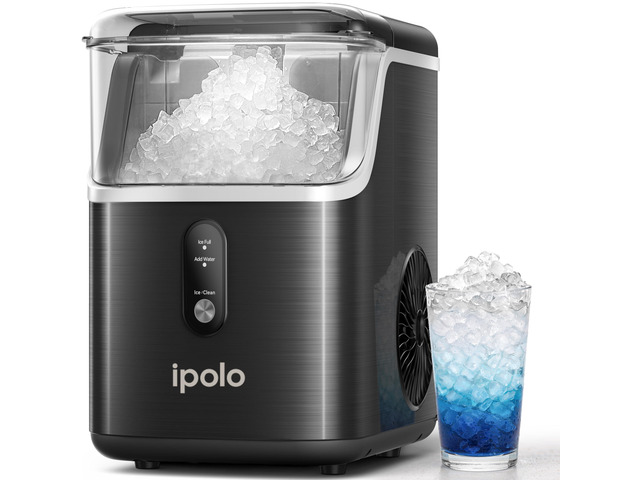 Nugget Ice Maker Countertop: 33lb/Day, Self-Cleaning, Black Stainless Steel, Portable, Soft Chewable Pebble Ice Machine for Home Kitchen, RV & Office