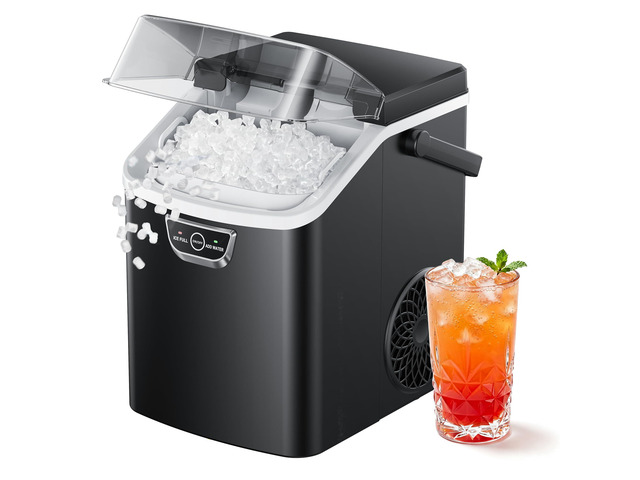 Nugget Ice Maker Countertop with Handle, Ready in 4 Mins, Max 40lbs/24H, Chewable Ice, Self-Cleaning, Portable Sonic Ice Maker with Basket and...