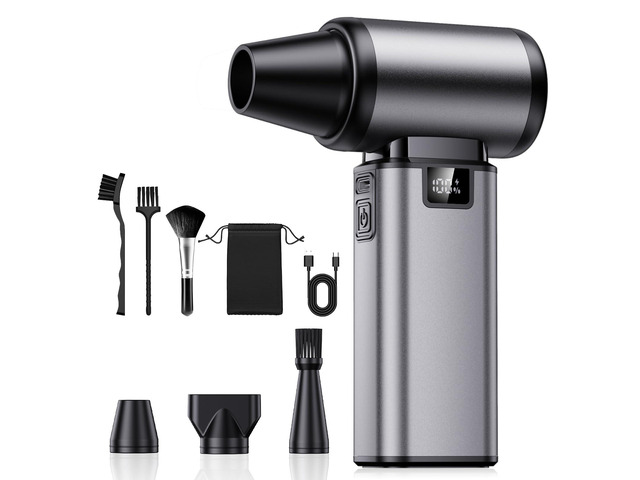 130000RPM Compressed Air Duster,Rechargerble with Brushless Motor 5-Gear Adjustable,2.5H Fast Charge,3 Nozzles + 3 Brushes,54m/s Wind Speed,185g...