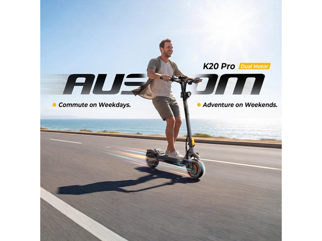 Ausom K20 Pro Dual Motor 2800W Fast Electric Scooter, 48V 18Ah Foldable off-Road E-Scooter with LCD Display, 22/28/36 mph Speed, 56 Miles Long...