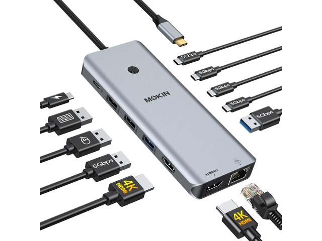 USB C Docking Station Dual Monitor 2 HDMI for Dell/HP/Lenovo Laptop USB C Hub 2 HDMI Dual HDMI, Turn off Screen Button, 4*USB C 3.0/2*USB A...