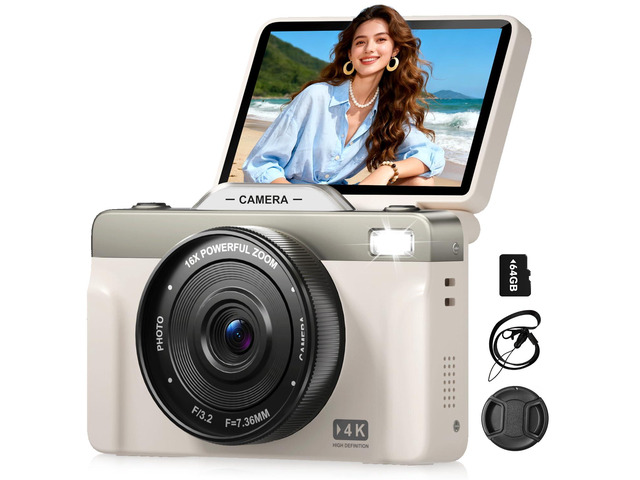 4K Digital Camera for Photography, 64MP Vlogging Travel Camera for YouTube 2026 Latest 3' 180Â° Flip Screen, Autofocus Compact Cameras for...