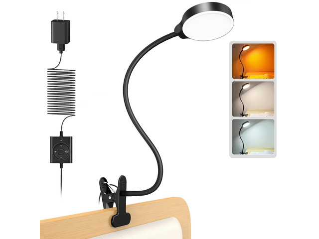 5W Clip on Light, 3 Colors & 5 Brightness Reading Light for Bed Flexible Gooseneck Clip on Lamp, 30-Min Timer, Reading Lamp, Perfect Desk Lamp for...