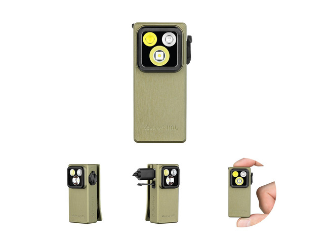 Oclip Ultra Rechargeable EDC Flashlight, UV Light, Olive Green OAL Body, 530 Lumens, Floodlight, Spotlight, Magnetic Clip, Maintenance,...