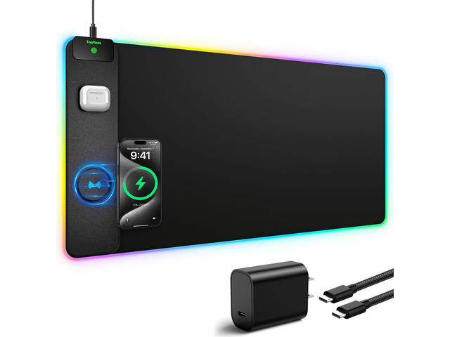 RGB Gaming Mouse Pad with 15W Wireless Charging, 31.5 x 15.8 XXL Large Desk Mat Home Office Keyboard Pad for Desk, Waterproof Mousepad with 4 Light...