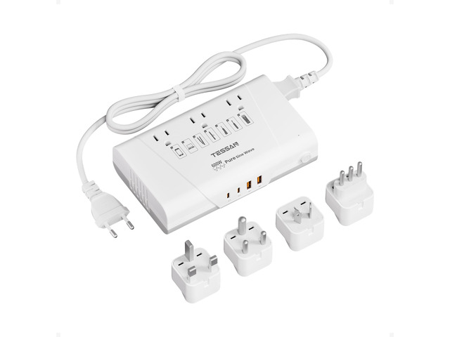600W Pure Sine Wave 220V to 110V Voltage Converter US to Europe, 4 USB Ports PD 35W QC 30W, EU/UK/AU/IT/India Plug Adaptor, Step Down Transformer,...