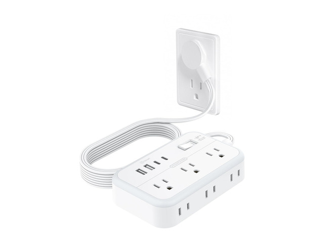 Power Strip with 6 Outlets 4 USB Ports(2USB C), Flat Extension Cord with Multiple Outlets, 1080 Joules, 5 ft Flat Plug Outlet Extender for Indoor,...
