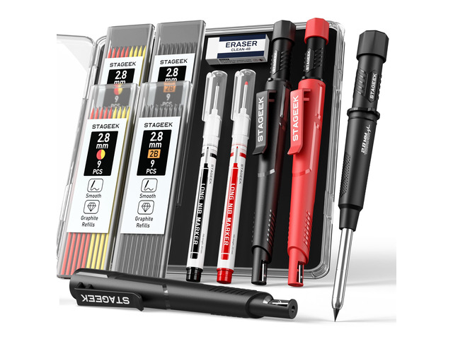 2.8mm Mechanical Carpenter Pencils with Sharpener, 2 Pack 38 Refills, Construction Pencil Heavy Duty Woodworking Tools, Waterproof Deep Hole Long...