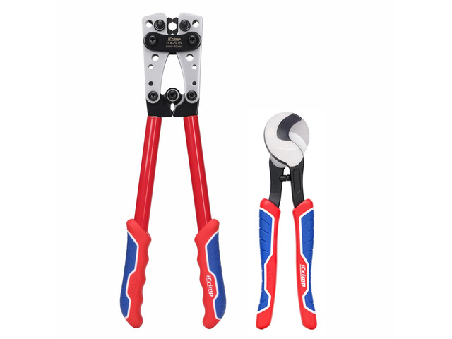 iCrimp Battery Cable Lug Crimping Tool for 8, 6, 4, 2, 1, 1/0 AWG Heavy Duty Wire Lugs, Battery Terminal, Copper Lugs with Wire Shear Cutter