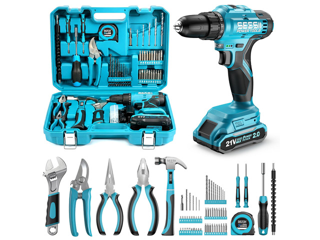 21V Power Drill Set, 190Pcs Tool Kit with Toolbox for Home DIY 40Nm Torque, 2.0Ah Battery, 25+1 2-Speed Clutch, CR-V Hand Tools, Flexible Shaft,...