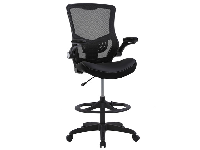 Drafting Chair Ergonomic Tall Office Chair Standing Desk Chair with Flip Up Arms Foot Rest Back Support Adjustable Height Mesh Drafting Stool, Dark...