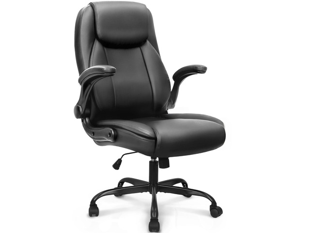 Office Desk Chair, High Back PU Leather with Flip-up Arms, Black Ergonomic Tall Computer Desk Chair Comfy, Height Adjustable, Swivel Rolling Wheels...