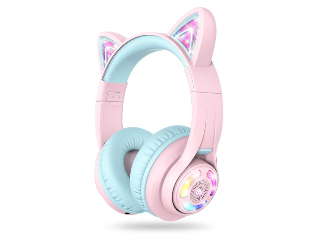 Cat Ear Bluetooth Headphones by SafeSound Tech, 50H Playtime, USB C Charging, AUX Cable, Stereo Sound, Kids Headphones Wireless with Mic for...