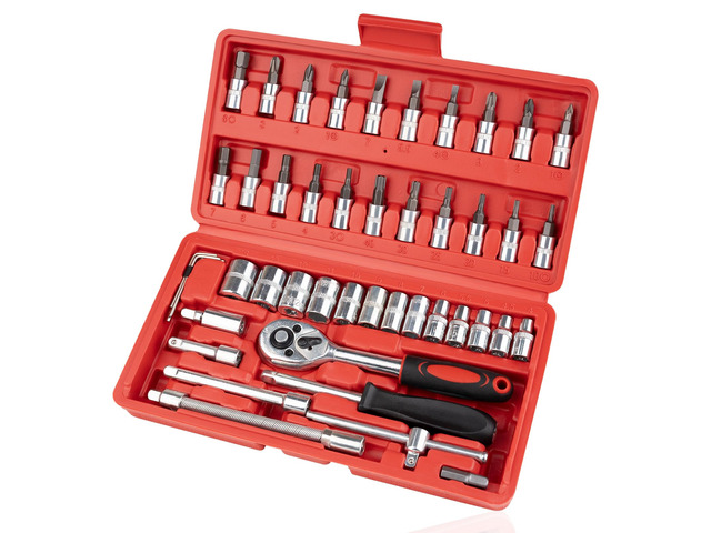 46PCS Small Drive Socket Ratchet Wrench Screwdriver Set, 1/4 Inch Metric Socket and Ratchet Wrench Set with Extension Bar, Upgrade Compact Tool Set...