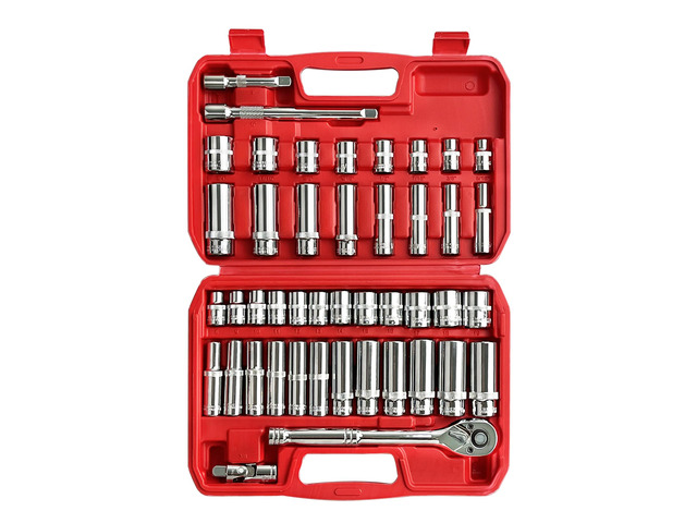 44pcs 3/8' Drive Impact Socket Set,Drive Master Socket Set,SAE/Metric, Deep & Shallow with 3/8' Drive Head Ratchet,Universal Joint,Extension bar (3...