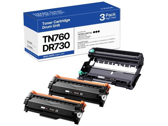 TN760 Toner Cartridge and DR730 Drum Unit Replacement for Brother TN 760 TN-760 TN730 DR-730 Compatible with MFC-L2710DW MFC-L2750DW HL-L2370DW.