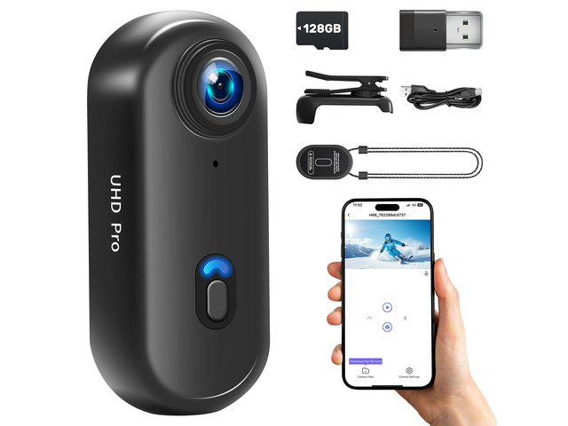 4K WiFi Action Camera with 128GB Card, Mini Body Camera with Magnetic Clip Hands-Free POV Cameras, Portable Camcorder for Working, Vlogging,...