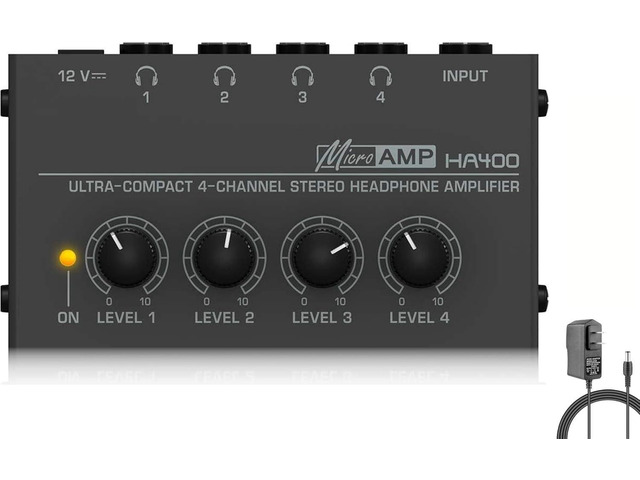 Headphone Amplifier, HA400 4-Channel Metal Stereo Audio Amplifier, Mini Earphone Splitter with DC 12V Power Adapter, HA400d1 for Sound Mixer PC...