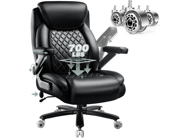 700LBS Large Heavy Duty Office Chair with 5D Flip Arms, Comfy Big and Tall Executive Office Desk Chair with Pocket Spring Cushion, High Back...