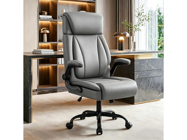 Ergonomic Office Chair, PU Leather Executive Desk Chair with Adjustable Headrest, Flip-Up Arms and Lumbar Support, High Back Computer Chair for...