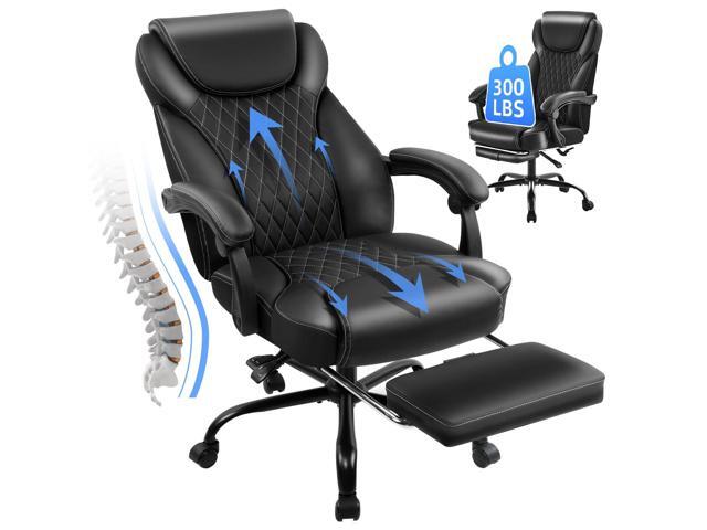 Big and Tall Office Chair with Footrest, Lumbar Support, Black Ergonomic Leather High Back, Infinite Lock Reclining 90Â°-135Â°, 20 Spring Packs,...