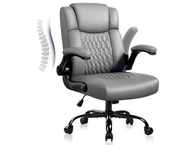 Leather Office Desk Chair,Ergonomic Office Chair with Lumbar Support,Computer Chair,Executive Leather Chair with Padded Flip-up Arm,Adjustable...