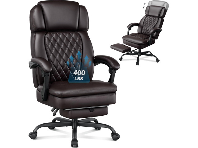 400lbs Executive Office Chair with Foot Rest for Heavy People, Ergonomic Big and Tall Desk Chair with Adjustable Headrest, High Back PU Leather...