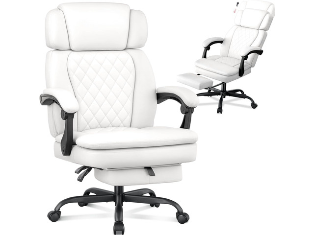 400lbs Office Chair with Foot Rest, Ergonomic Big and Tall Office Chair with Adjustable Headrest, High Back PU Leather Computer Chair,Comfy Heavy...