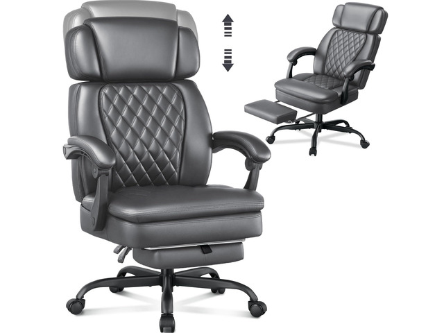 400lbs Executive Office Chair with Foot Rest for Heavy People, Ergonomic Big and Tall Desk Chair with Adjustable Headrest, High Back PU Leather...