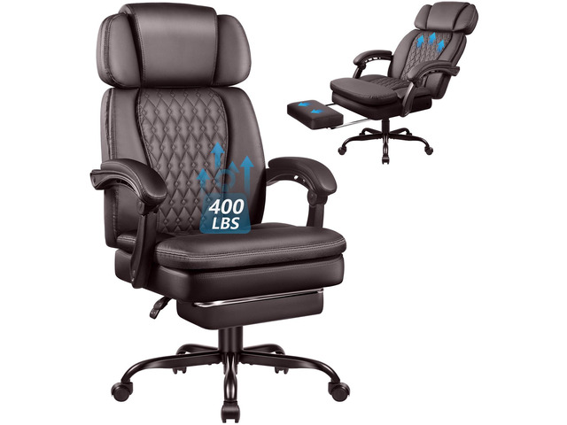 Office Desk Chair with Foot-Rest 400lbs, Heavy Duty Executive Office Chair, Comfy High Back Ergonomic PU Leather Reclining Desk Chair with Lumbar...