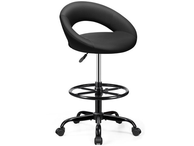 Office Drafting Chair, Counter Height Bar Stools with Back Support Adjustable Foot Rest & Wheels, Shop Rolling 360°Swivel Chair for Standing Desk...