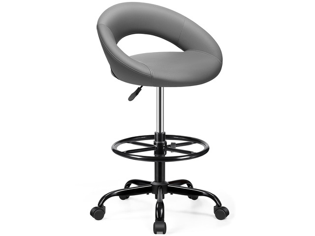 Drafting Chair for Standing Desk, Height Adjustable Rolling Stool Barstool with Backrest & Footrest, Tall 360Â° Swivel PU Leather Shop Stool Chair...