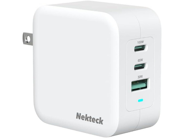 Nekteck 100W 3-Port GaN USB C Charger, PD 3.0 & QC 3.0 Fast Charging Compatible With MacBook Air/Pro, iPad, iPhone 17, Foldable Plug, Stable...