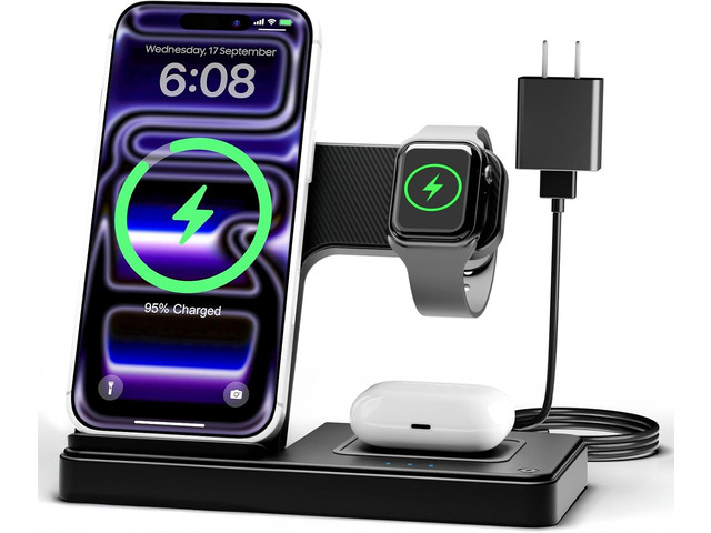 GETPALS Wireless Charger iPhone Charging Station for Apple Multiple Devices 3 in 1 Charger Stand for iPhone 17 Pro Max 17e 16 16e 15 14 13 12 &...