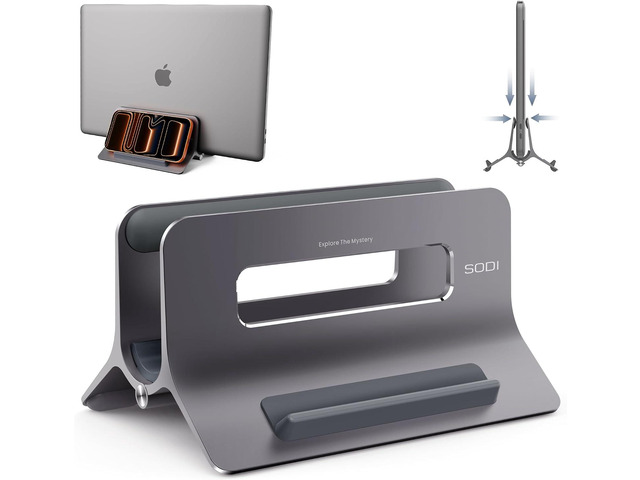SODI Vertical Laptop Stand for Desk, Gravity Auto Lock MacBook Stand, Aluminum Laptop Holder Vertical Compatible with MacBook Pro, Air, Tablet,...