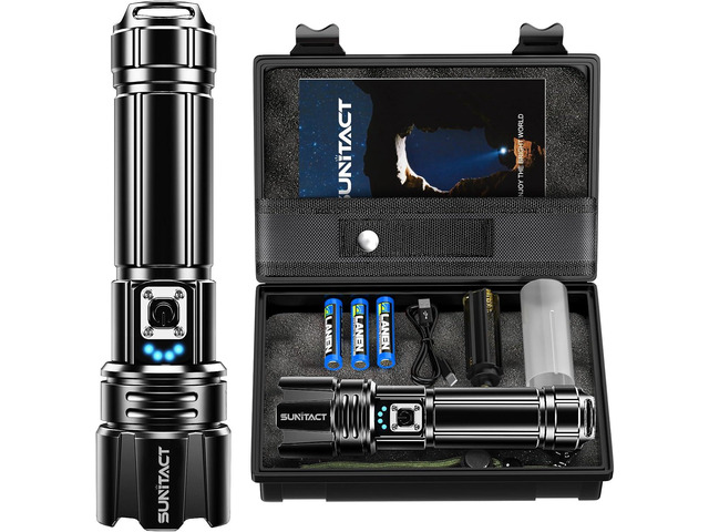 Sunitact Flashlights High Lumens Rechargeable - 20000LM 30W Super Bright LED Flash Light 5000ft Beam & 12H Long Lasting USB High Powered Handheld...