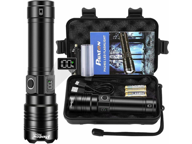 PHIXTON Rechargeable Flashlights 100000 High Lumens Long Range 3280 FT, Super Bright USB C LED Flashlight Long Lasting 15 Hours, Powerful...