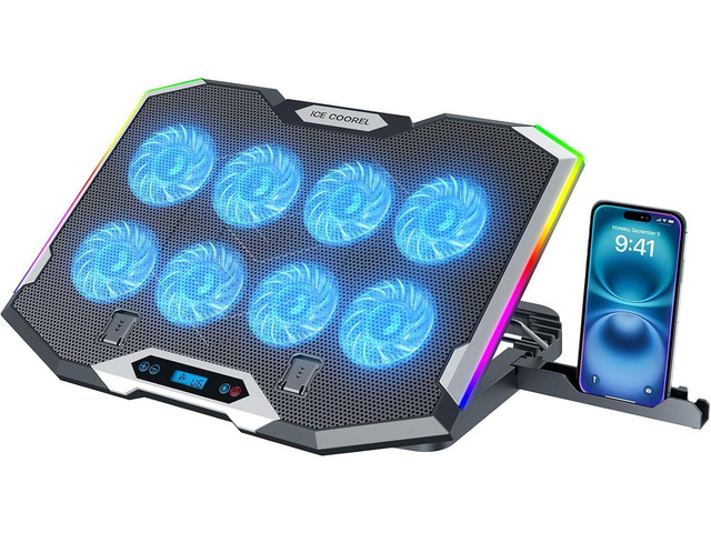 ICE COOREL Gaming Laptop Cooling Pad with 8 Cooling Fans, Laptop Fan Cooler Pad for 15-17.3 Inch, Notebook Cooler Stand with 6 Height Adjustable,...
