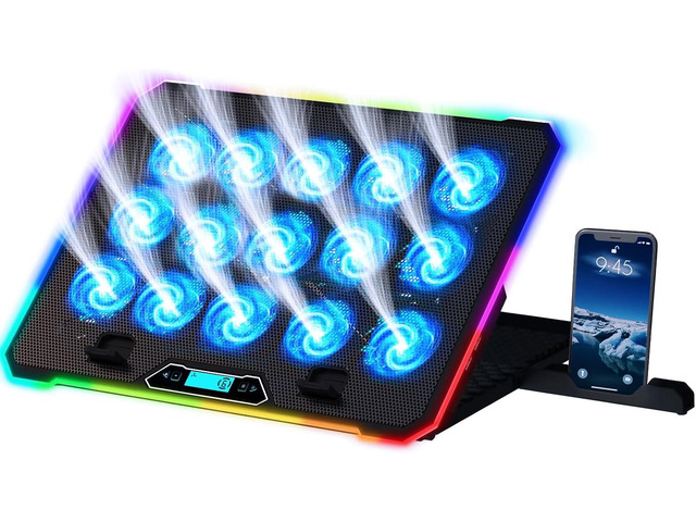 KLIM V15 Gaming Laptop Cooling Pad with 15 Fans + RGB Laptop Cooler + Adjustable Gaming Laptop Stand with Fan + Compatible up to 17 Inches + 2 USB...