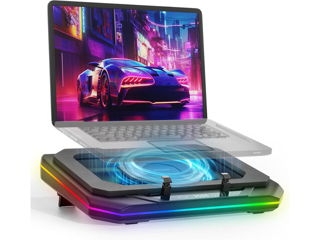 Gaming Laptop Cooling Pad with 3500RPM Powerful Turbofan, RGB Laptop Cooler Stand with 3 USB Ports, Ergonomic Adjustable Height Laptop Fan for...