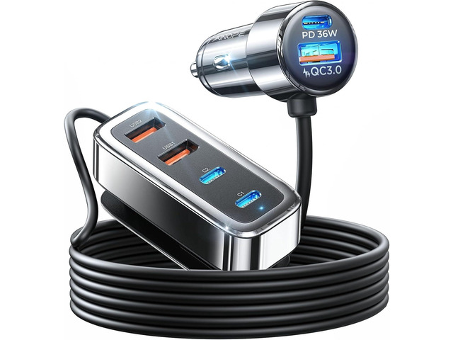 AINOPE PD & QC 108W Multiple Ports Car Charger, Cigarette Lighter USB Charger Car Charger Adapter Fast Charging for iPhone 17 [+5FT Cable], 12V...