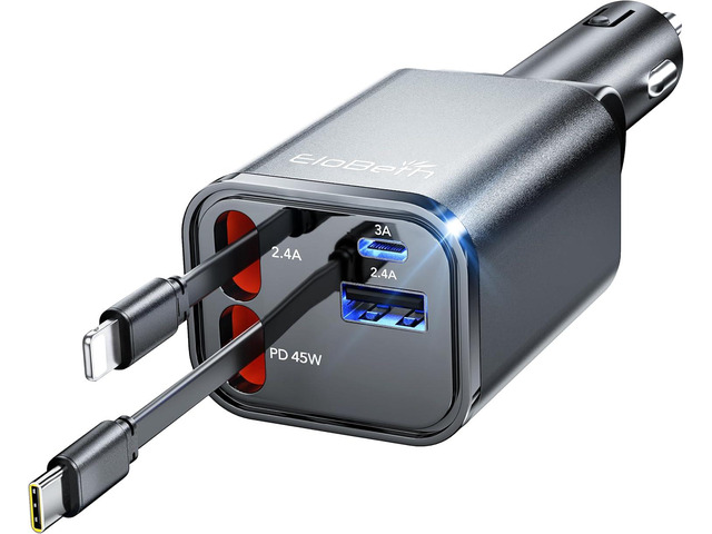 84W Retractable Car Charger,Car Phone Charger USB C Fast Charge for iPhone EloBeth Car Charger,Cigarette Lighter USB Charger Car Accessories,Road...